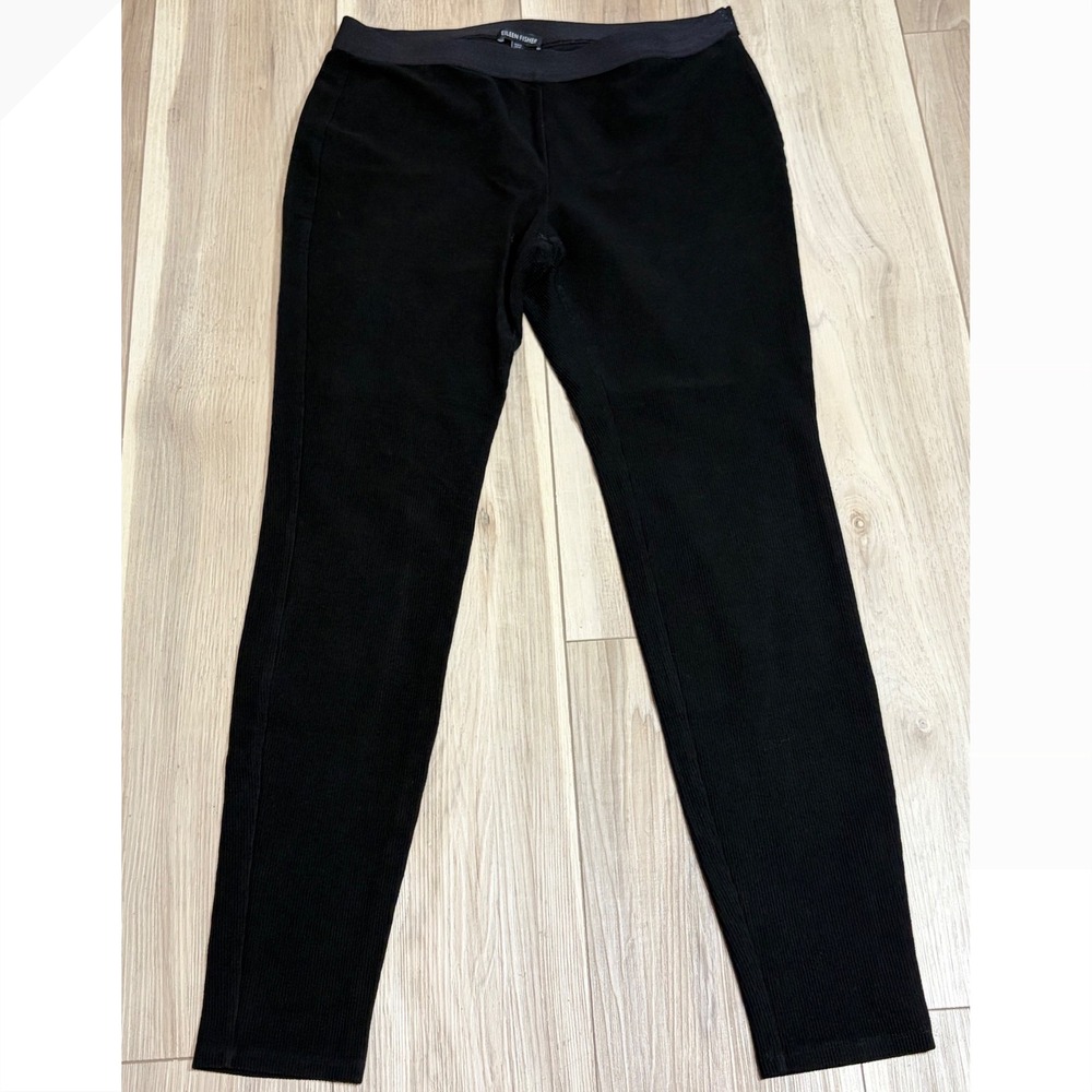 Eileen Fisher Black Ribbed Tencel Lyocell Blend Slim Leggings Pants Medium